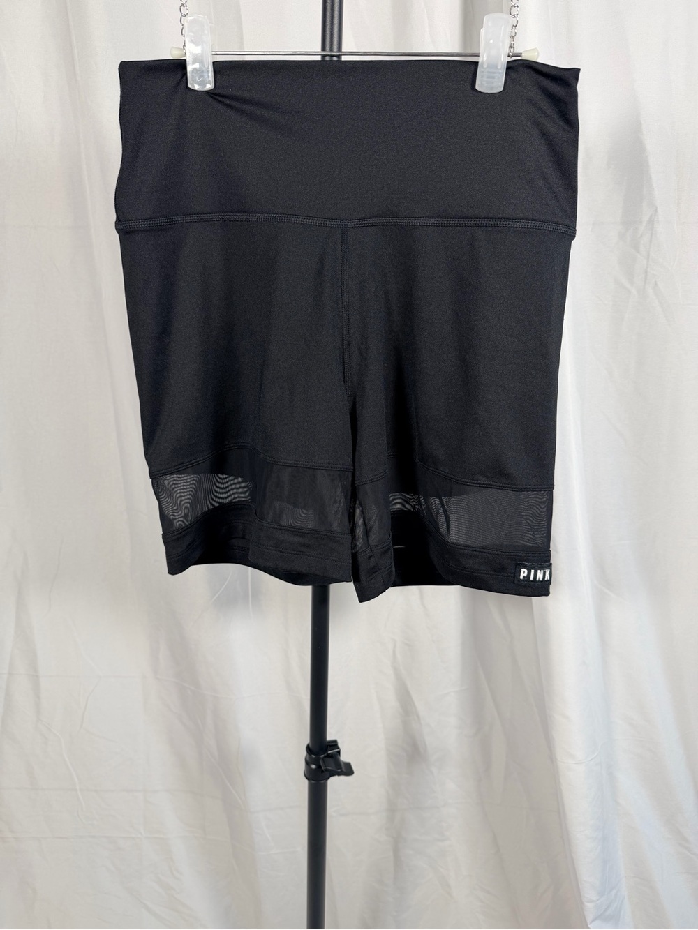 PINK Victoria's Secret Black Mesh-Hem High-Waist Bike Shorts - Picture 2 of 4